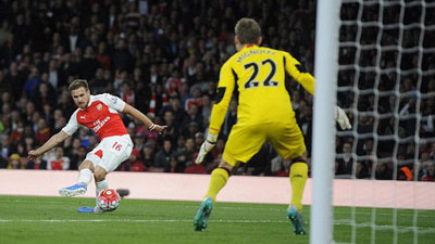 Ramsey đã sút tung lưới Liverpool nhưng bị trọng tài thổi phạt việt vị.