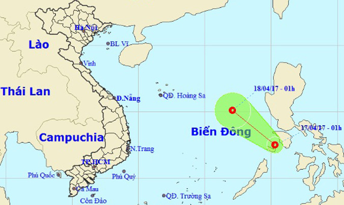 Vị trí và đường đi của áp thấp nhiệt đới. Nguồn: nchmf.gov.vn.