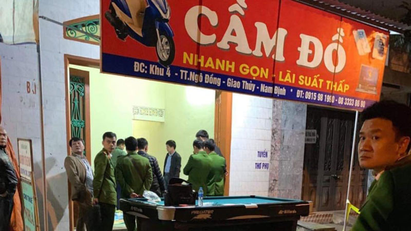 Tiệm cầm đồ tại Giao Thủy, nơi xảy ra án mạng.