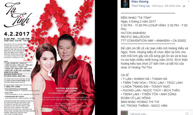 Poster kèm hình ảnh của Hoàng Kiều - Ngọc Trinh.