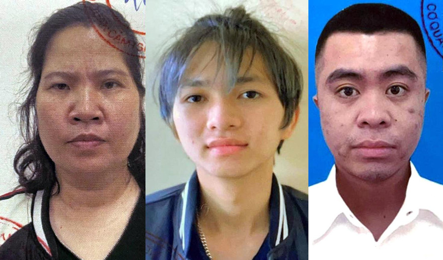 Các đối tượng Huyền, Ninh và Hiệp (từ trái sang). Ảnh: Công an cung cấp.