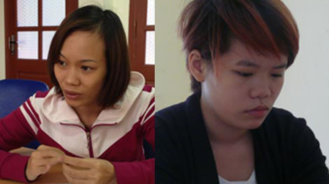 Triệu Thị Sai (Thu) và Triệu Thị Hiền tại cơ quan Công an.