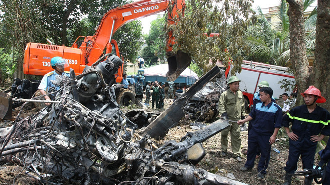 Hiện trường vụ trực thăng Mi - 171 gặp nạn. Ảnh: PV