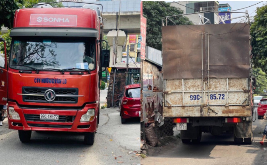 Chiếc xe container bị tạm giữ.