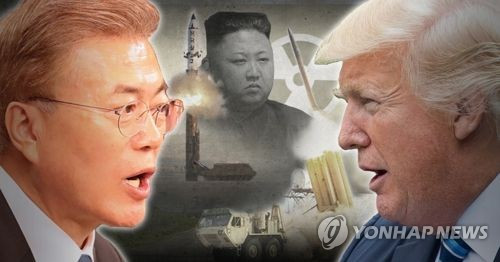 Tổng thống Hàn Quốc Moon Jae-in (trái), Chủ tịch Triều Tiên Kim Jong-un (giữa) và Tổng thống Mỹ Donald Trump.