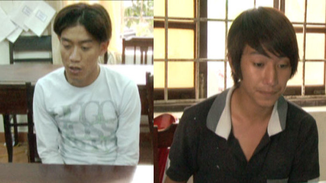 Hai nghi phạm Hiếu (áo trắng, ảnh 1) và Đức (áo đen, ảnh 2) đã thừa nhận hành vi phạm pháp sau khi bị bắt