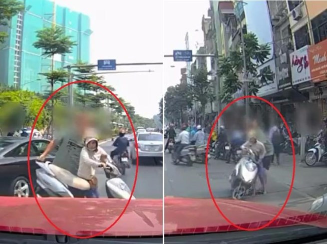 Tài xế nước ngoài lôi cả người và chiếc xe máy vào lề đường
