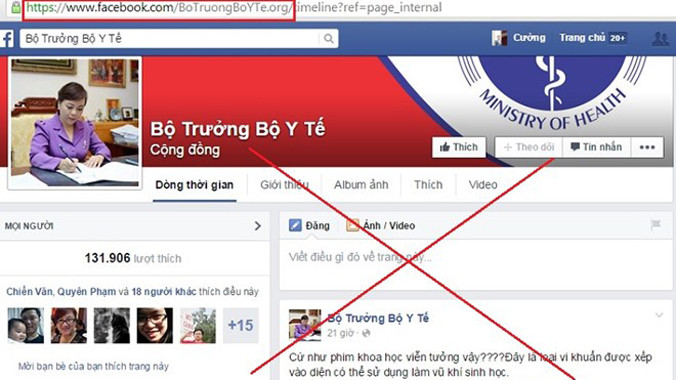 Fanpage giả danh Bộ trưởng Bộ Y tế.