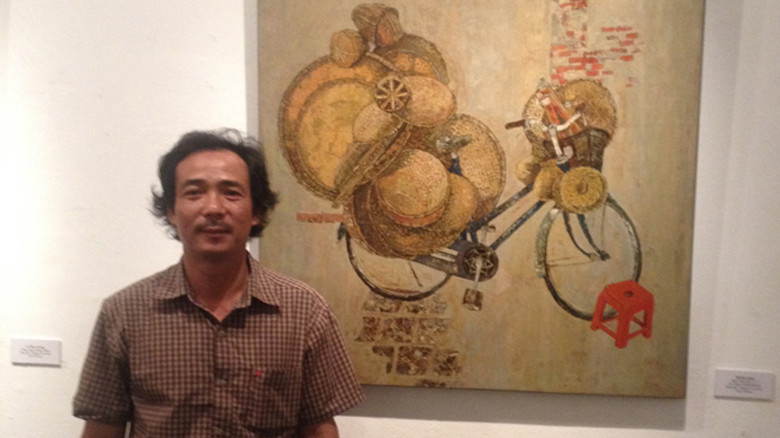 Họa sỹ Đỗ Đức Khải và tác phẩm sơn mài Một chút quê (120x 90 cm) 