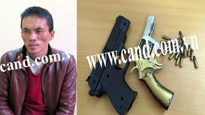 Nguyễn Anh Tuấn và khẩu súng, đạn Tuấn sử dụng khi gây án.