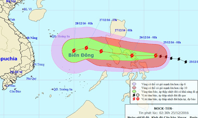 Dự báo đường đi và khu vực ảnh hưởng của bão. Ảnh: NCHMF.