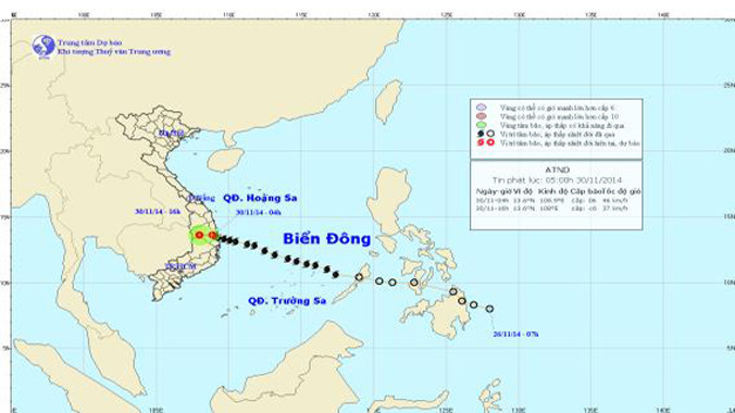 Đường đi và vị trí cơn bão. Ảnh TTKTTVTW.