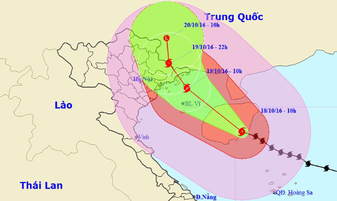Vị trí và dự báo đường đi của cơn bão số 7. Nguồn: Trung tâm dự báo khí tượng thủy văn Trung ương.