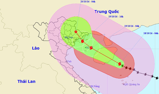 Vị trí và dự báo đường đi của cơn bão số 7. Nguồn: Trung tâm dự báo khí tượng thủy văn Trung ương.