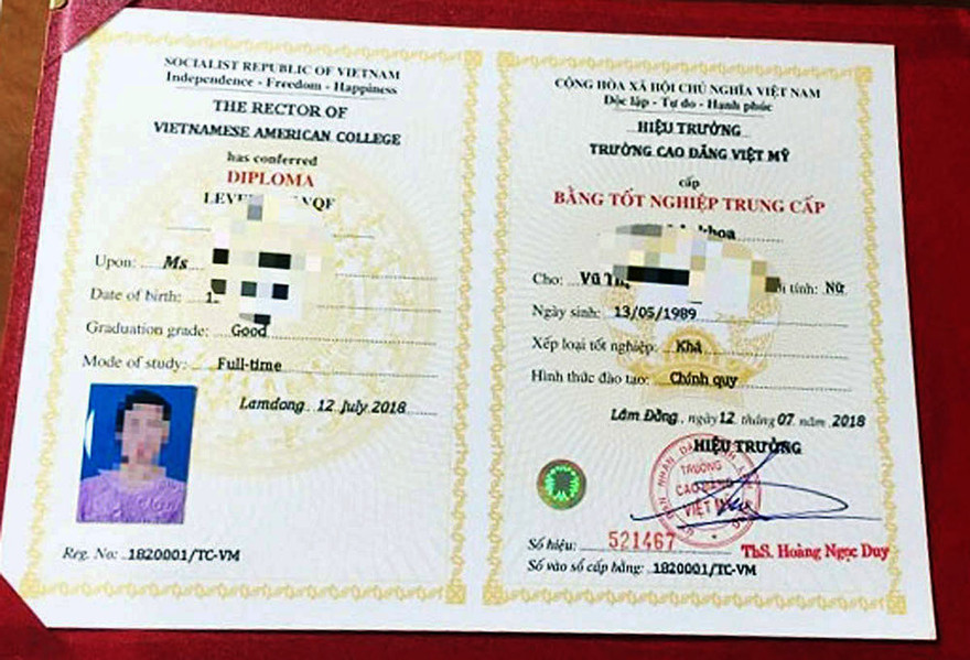 Bằng tốt nghiệp trái pháp luật do "Hiệu trưởng" Hoàng Ngọc Duy cấp