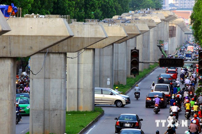 Kết cấu trụ đường sắt đô thị Cát Linh–Hà Đông. Ảnh: Thế Duyệt/TTXVN