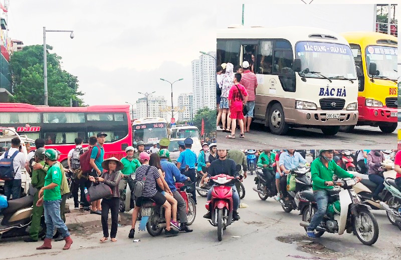 Chiều 3/9, tất cả xe khách về bến xe Giáp Bát phải vào sân sau, nhưng xe khách Bắc Hà: 30K-6470 lại được chạy vào quảng trường xe buýt để thả khách (ảnh nhỏ) ​