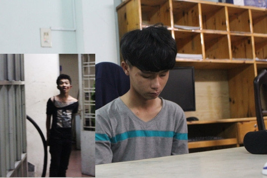 Đối tượng Luận và Tùng (ảnh nhỏ) đưa về trụ sở làm việc. Ảnh C.A