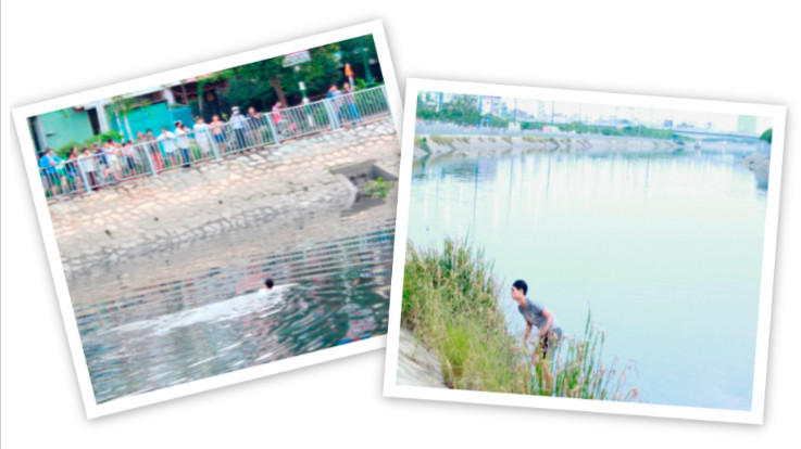 Nguyễn Hùng Tú đang "thi gan" với cảnh sát khi bơi dọc kênh Tàu Hủ, tuy nhiên sau đó đối tượng cũng chịu thua và tự động lên bờ về trụ sở công an