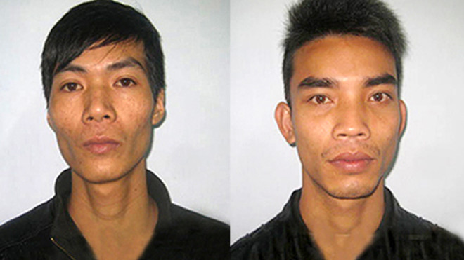 Thành (bên trái) và Hùng tại cơ quan công an. Ảnh: Công an cung cấp