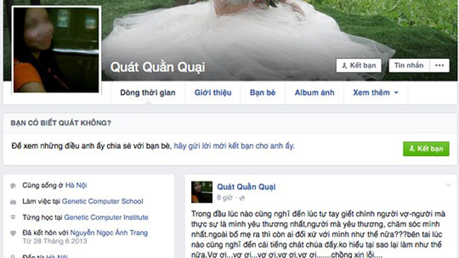 Facebook được cho là của nghi phạm sát hại vợ