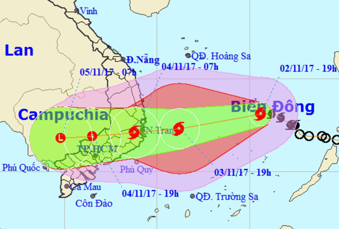 Dự báo đường đi và vị trí của cơn bão số 12. Ảnh: NCHMF.