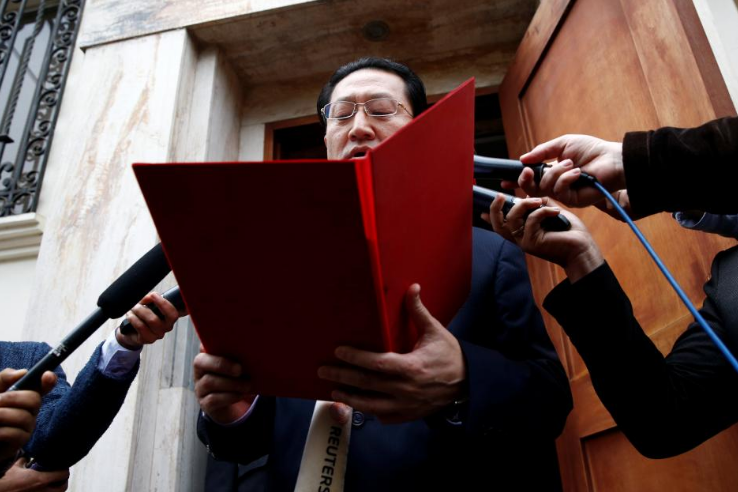 Đại sứ Triều Tiên tại Peru Kim Hak-chol trong cuộc họp báo ở Lima ngày 12/9. Ảnh: Reuters