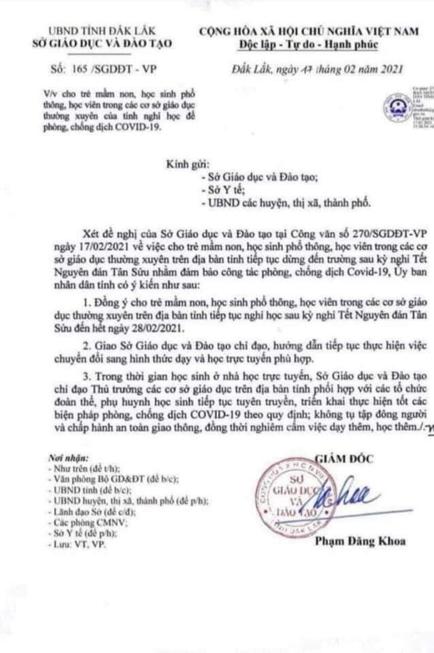 Công văn giả mạo về việc cho học sinh nghỉ học