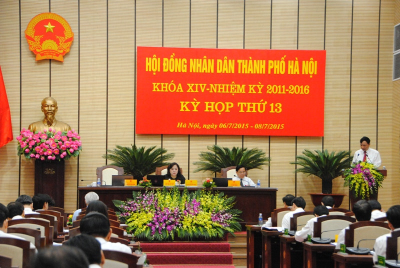 Kỳ họp thứ 13 HĐND TP.Hà Nội khóa XIV sáng nay, 6/7. Ảnh: Minh Tuấn