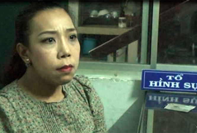 Bà Phạm Lê Hoàng Uyển tại cơ quan điều tra. Ảnh: Công an cung cấp.