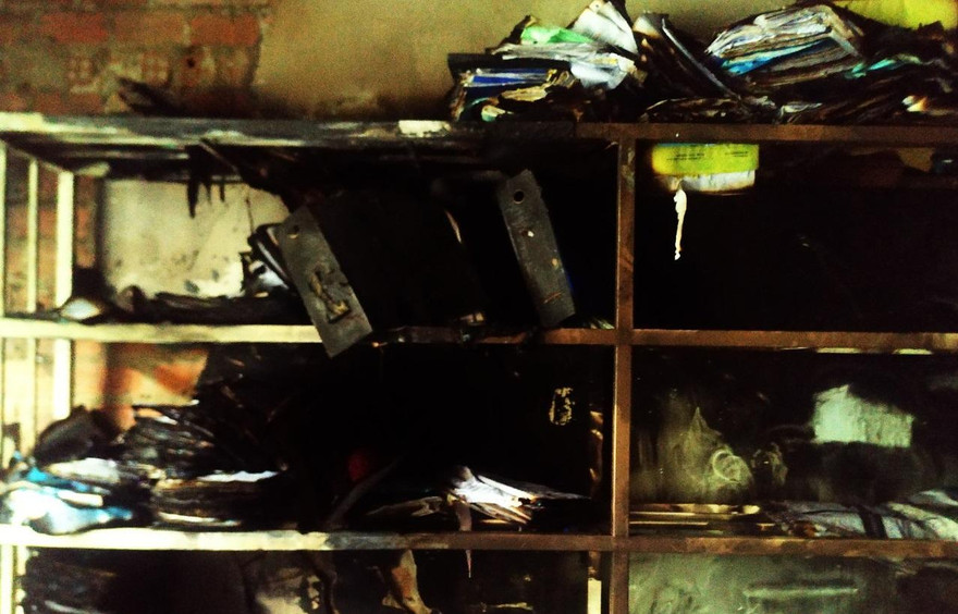 Hiện trường vụ hỏa hoạn tại Phòng Kinh tế-Hạ tầng UBND huyện Krông Pắk