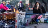 Hà Nội rét buốt 10 độ, người dân quây bạt, mặc áo mưa tránh gió