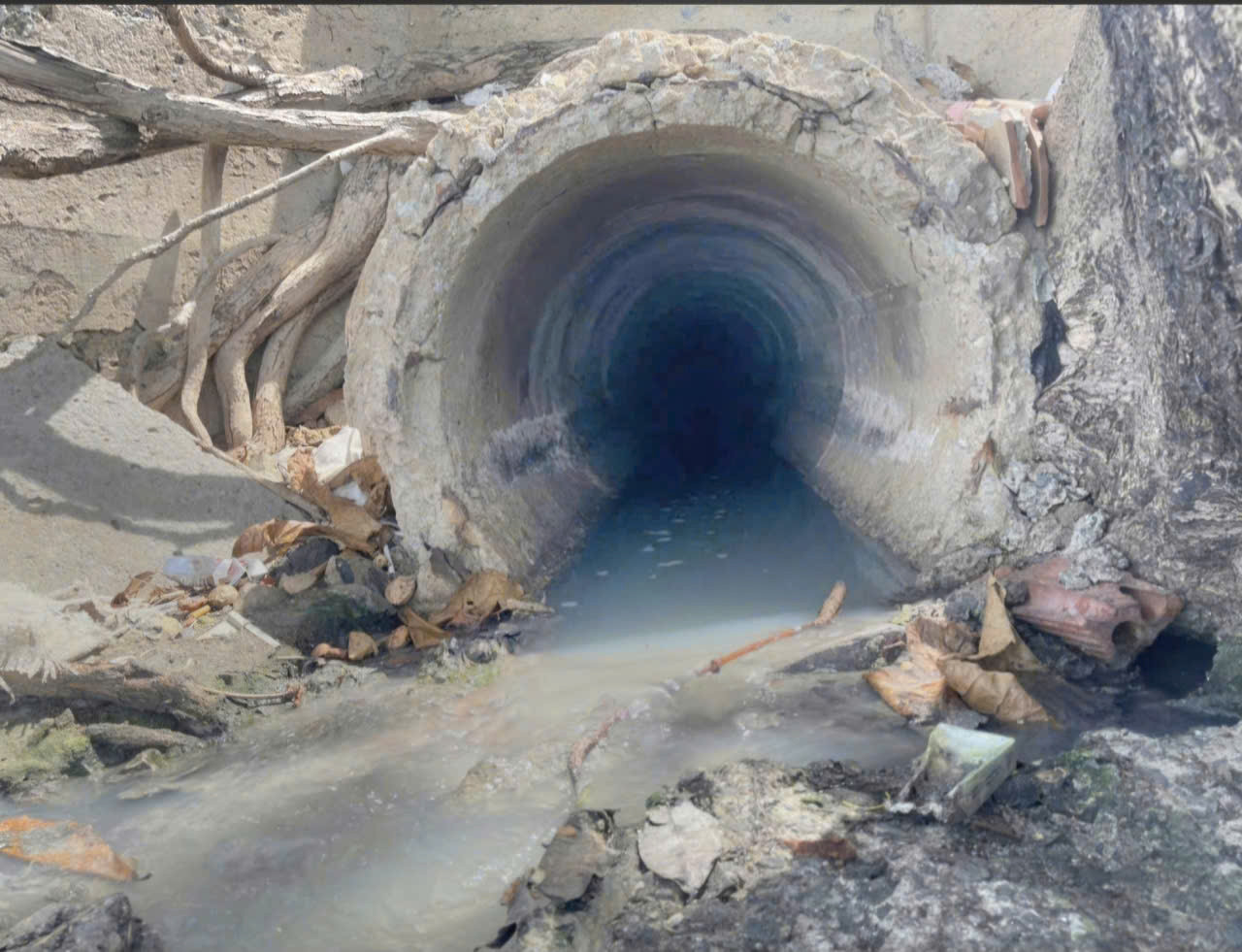 Cống thoát nước nơi phát hiện nước thải từ quán ăn xả ra biển