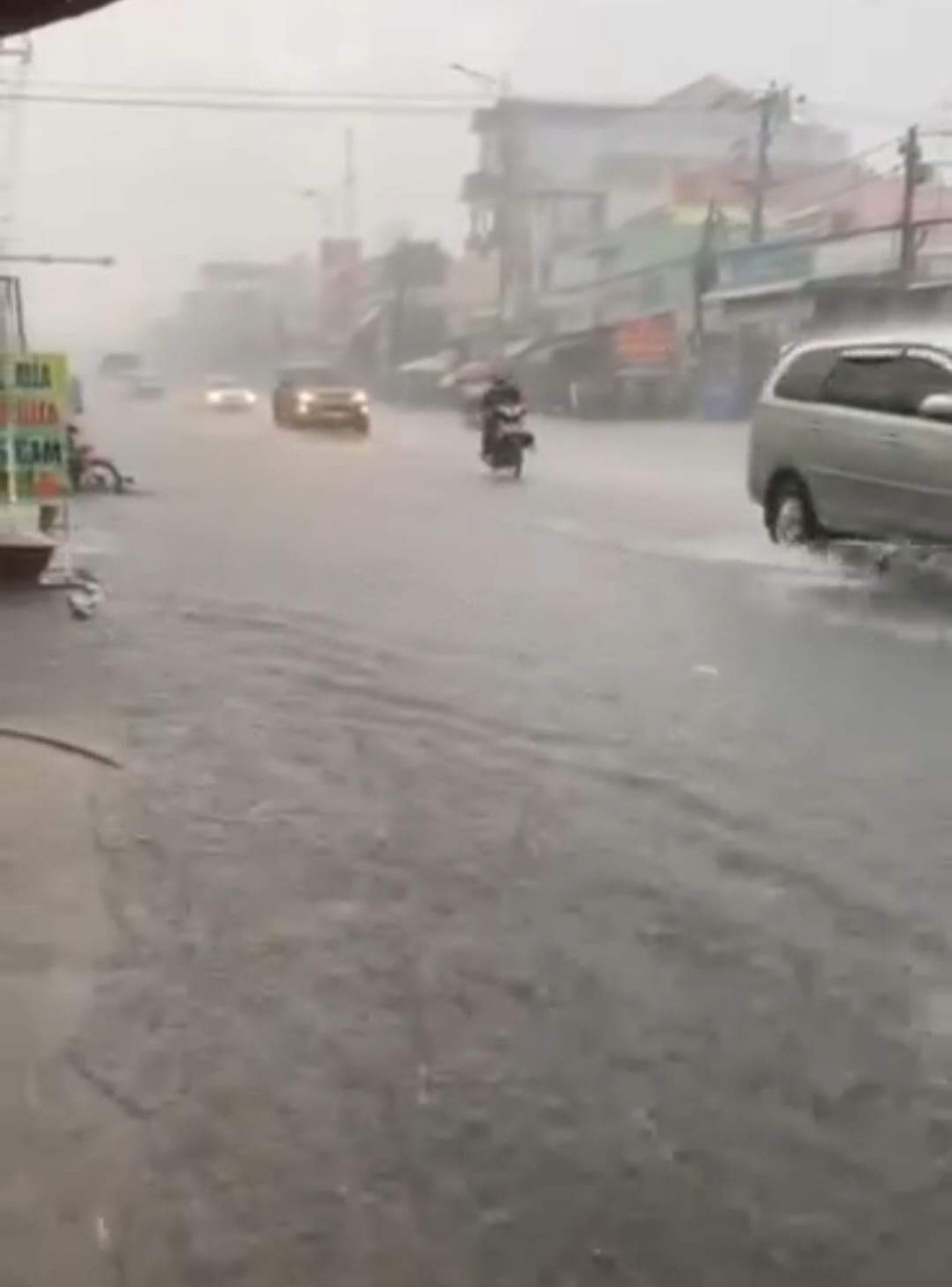 Mưa mịt mù trên quốc lộ 1, đoạn qua TP Biên Hòa