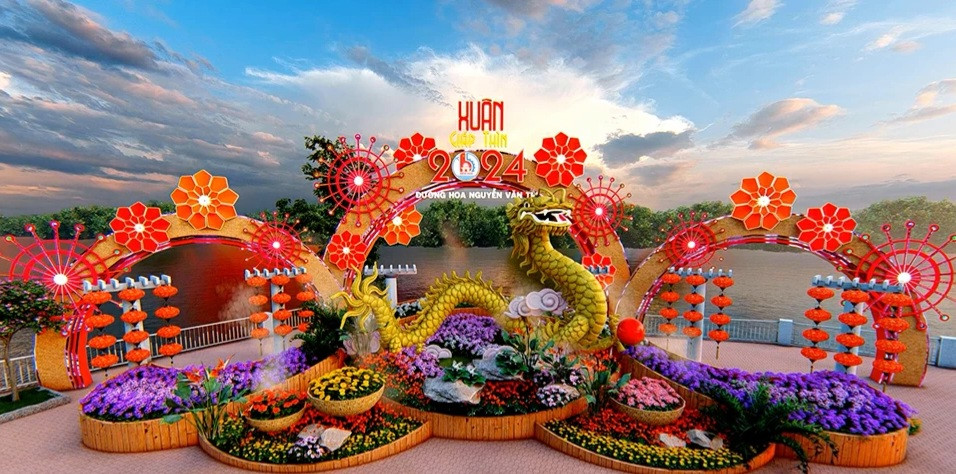 Phối cảnh đường hoa Tết tại TP Biên Hòa.