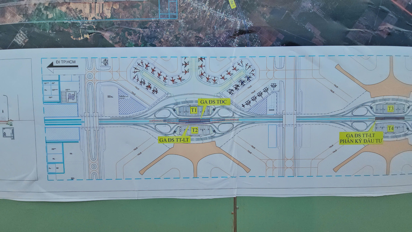 Vị trí nhà ga đường sắt Bắc - Nam tốc độ cao tại khu vực sân bay Long Thành.