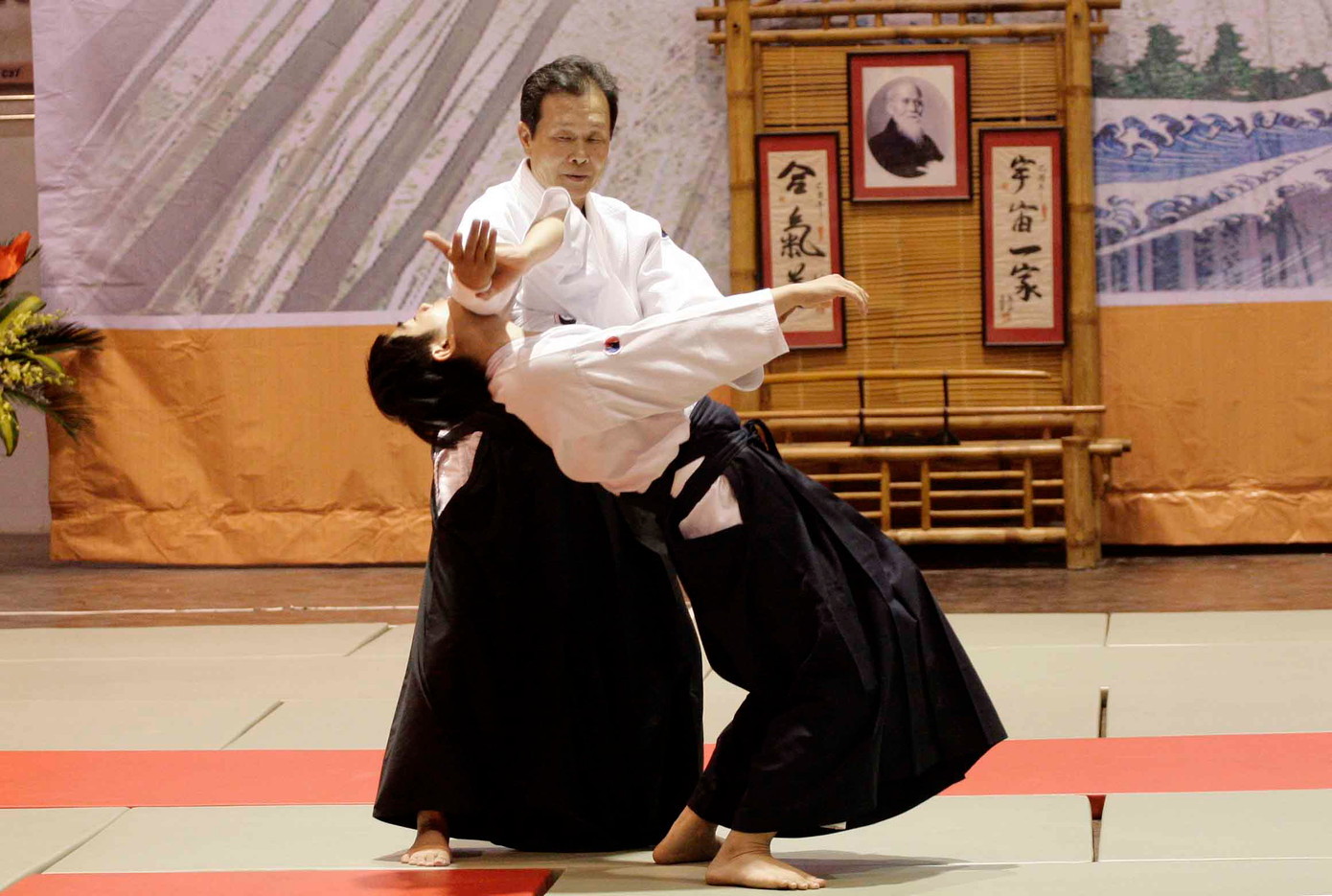 Đòn khóa cổ tay đánh cùng cổ yết hầu phổ biến trong võ Aikido. Đòn khóa cổ tay đánh cùng cổ yết hầu phổ biến trong võ Aikido