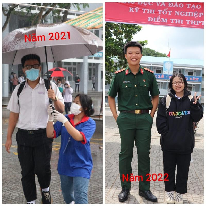 Năm trước, anh là sĩ tử được cô gái "nấm lùn" tiếp sức. Năm nay, anh đã là sinh viên về cổ vũ cho em. Đây đang là khoảnh khắc viral nhất mạng xã hội hôm nay.