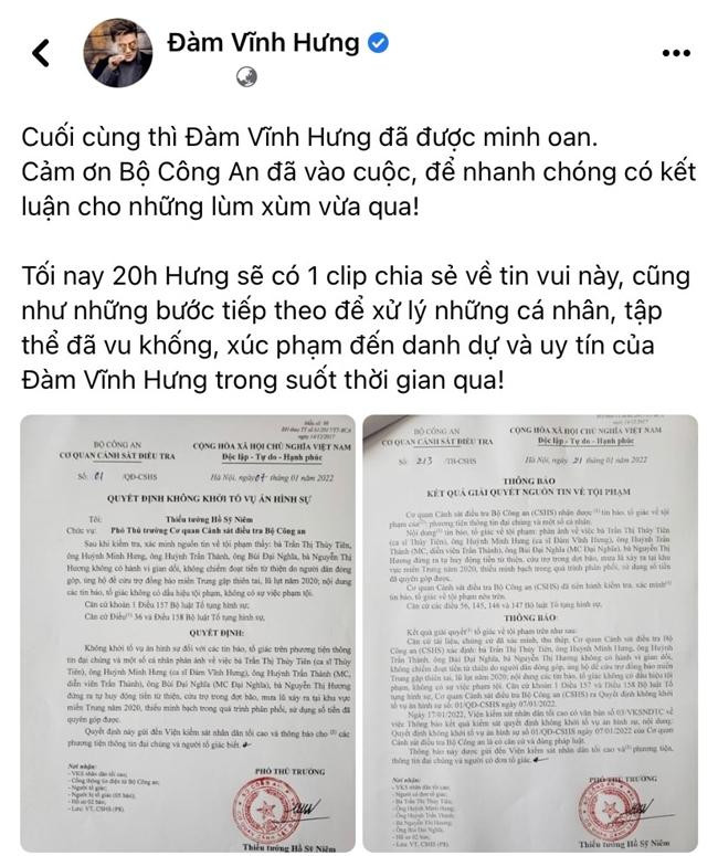 Bài đăng của Đàm Vĩnh Hưng. Ảnh: FBNV. Bài đăng của Đàm Vĩnh Hưng. Ảnh: FBNV.