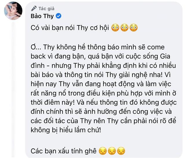 Bảo Thy "vả thẳng" những bình luận công kích mình. - Ảnh: FBNV.