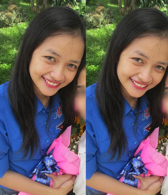 Hoa hậu Ngọc Châu thời còn đi học có gương mặt dễ thương, hiền lành.
