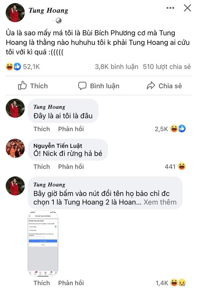 Tài khoản bất ngờ bị đổi tên khiến Bích Phương hoang mang. - Ảnh: FBNV. Tài khoản bất ngờ bị đổi tên khiến Bích Phương hoang mang. - Ảnh: FBNV.