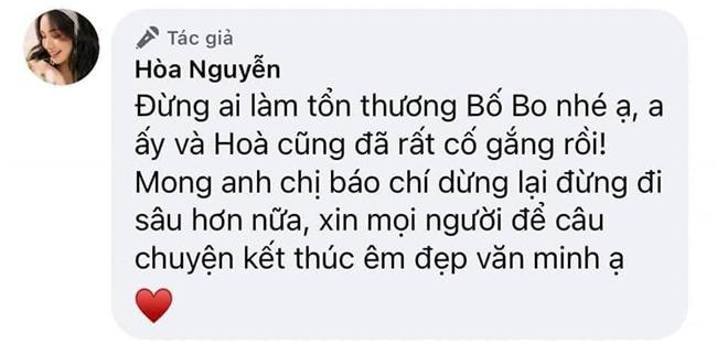 Hòa Minzy bảo vệ bạn trai cũ trước những đồn đoán không hay xoay quanh chuyện chia tay của cặp đôi. Ảnh: FBNV Hòa Minzy bảo vệ bạn trai cũ trước những đồn đoán không hay xoay quanh chuyện chia tay của cặp đôi. Ảnh: FBNV
