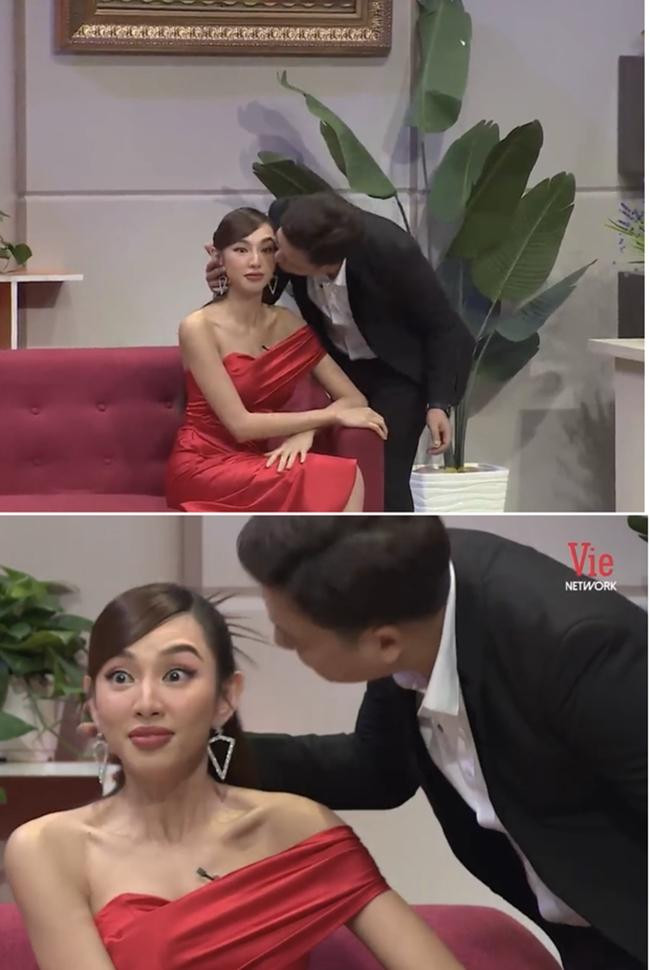 Thùy Tiên bất ngờ với nụ hôn của Trường Giang. Thùy Tiên bất ngờ với nụ hôn của Trường Giang.