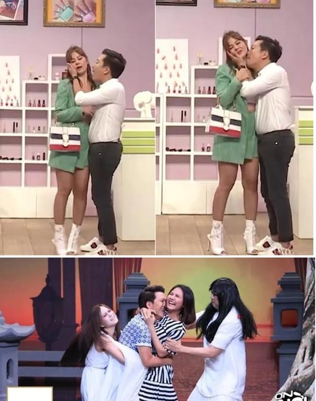 Nam danh hài còn ôm hôn Vân Trang, Nam Thư khiến khán giả bức xúc. Nam danh hài còn ôm hôn Vân Trang, Nam Thư khiến khán giả bức xúc.