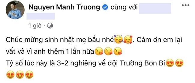 Mạnh Trường bật mí gia đình sắp có thêm thành viên mới. - Ảnh: FBNV. Mạnh Trường bật mí gia đình sắp có thêm thành viên mới. - Ảnh: FBNV.