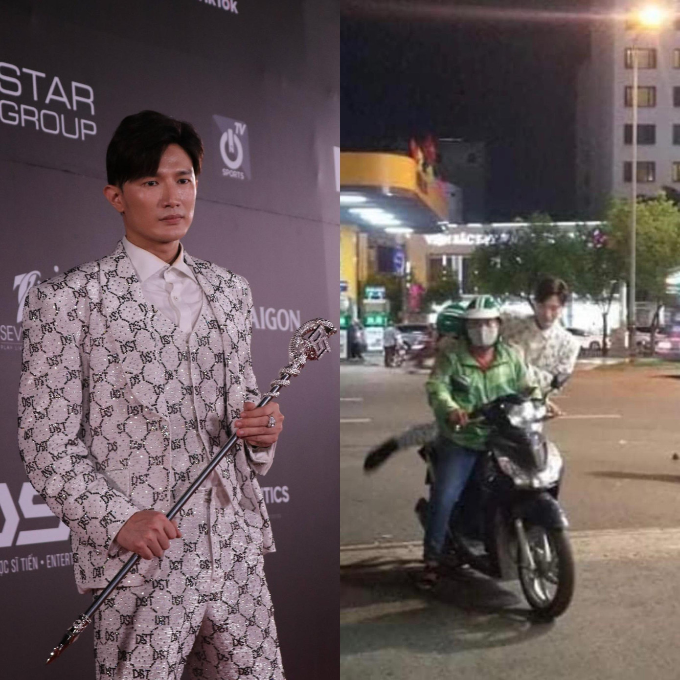 Dược sĩ Tiến gây bất ngờ khi tới sự kiện bằng... xe ôm công nghệ. - Ảnh: Tổng hợp từ Internet.