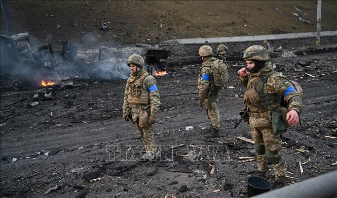 Binh sĩ Ukraine tại vùng giao tranh với lực lượng Nga ở thủ đô Kiev. Ảnh tư liệu: TTXVN