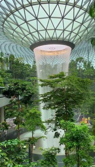 Hình ảnh những dòng nước đổ xuống qua lỗ thủng ở mái sân bay được so sánh thác nước trong nhà cao nhất thế giới tại Sân bay Jewel Changi của Singapore. “Không cần đến Singapore, chỉ cần đến Delhi và tận hưởng thôi”, một người châm biếm trên mạng xã hội viết.