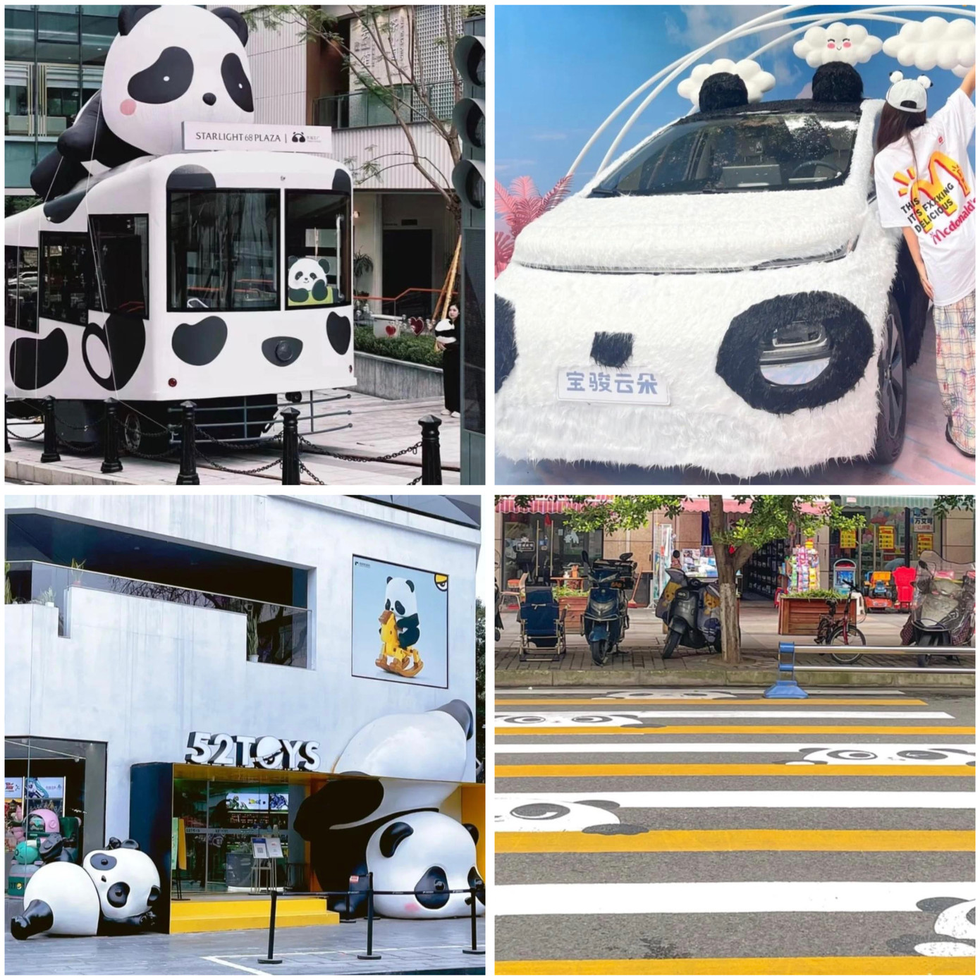 Trên đường phố, phương tiện đi lại cũng xuất hiện hình ảnh gấu trúc. Ảnh: OTrip. Trên đường phố, phương tiện đi lại cũng xuất hiện hình ảnh gấu trúc. Ảnh: OTrip.